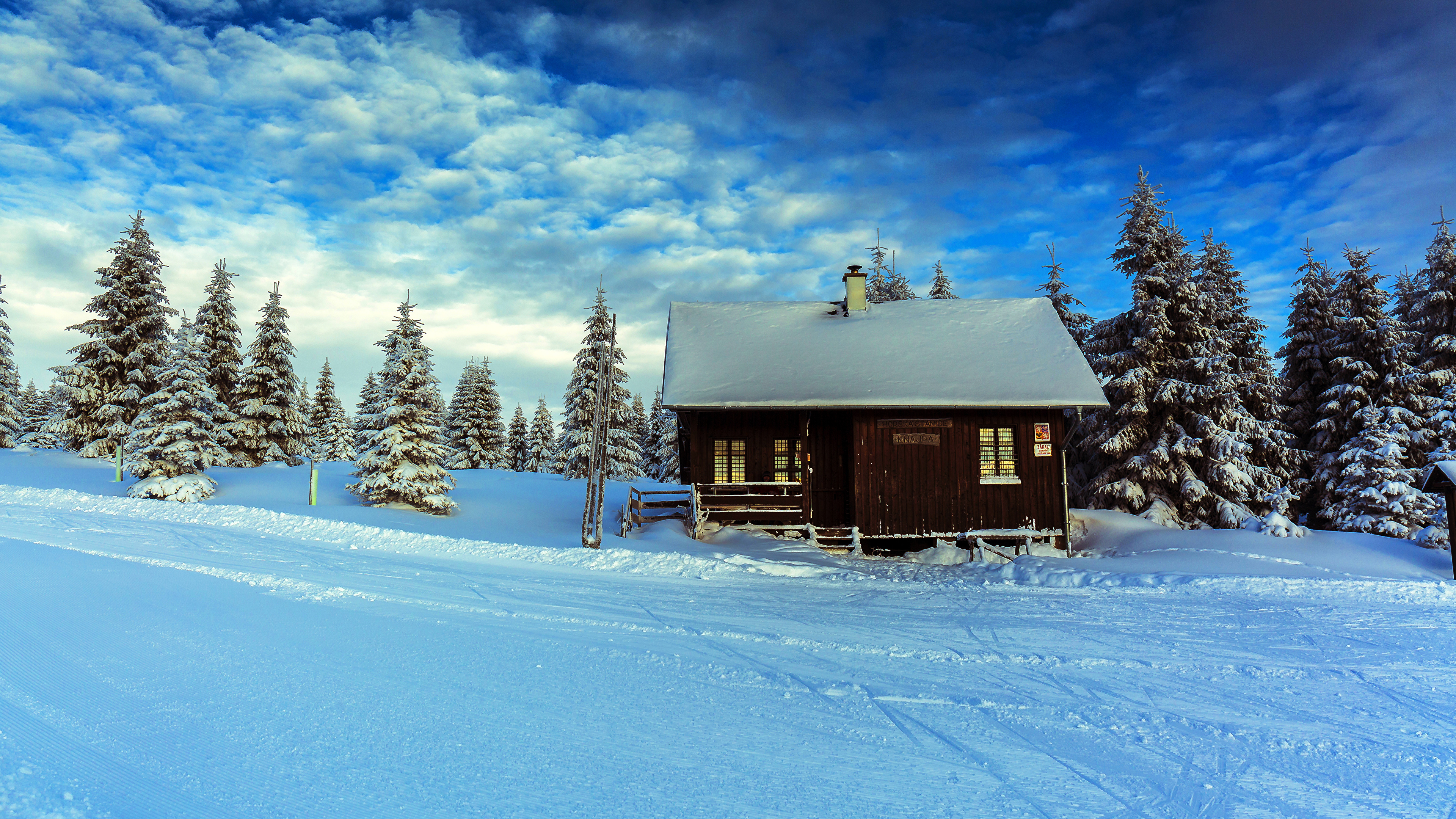Лесной домик зимой. 
