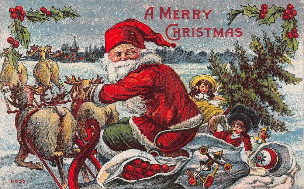Рождественские открытки с Дедом Морозом и Санта-Клаусом.