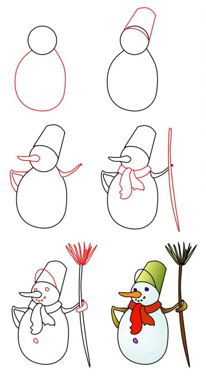 Рисуем снеговика поэтапно