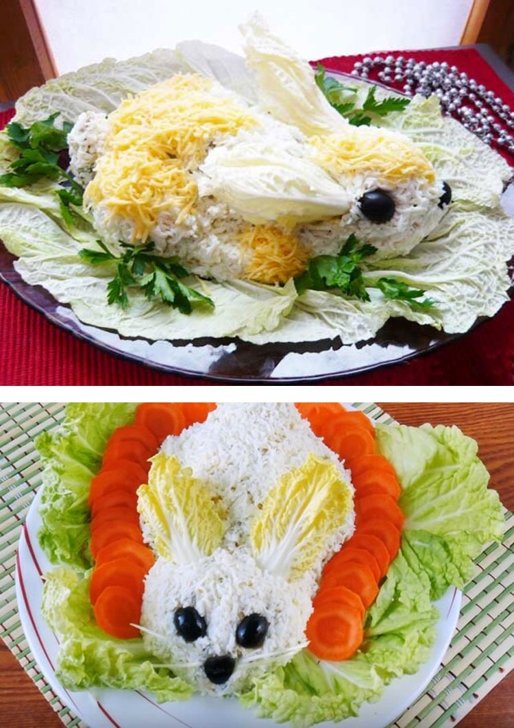 Фото-идеи оформления салата и закусок в виде Кролика