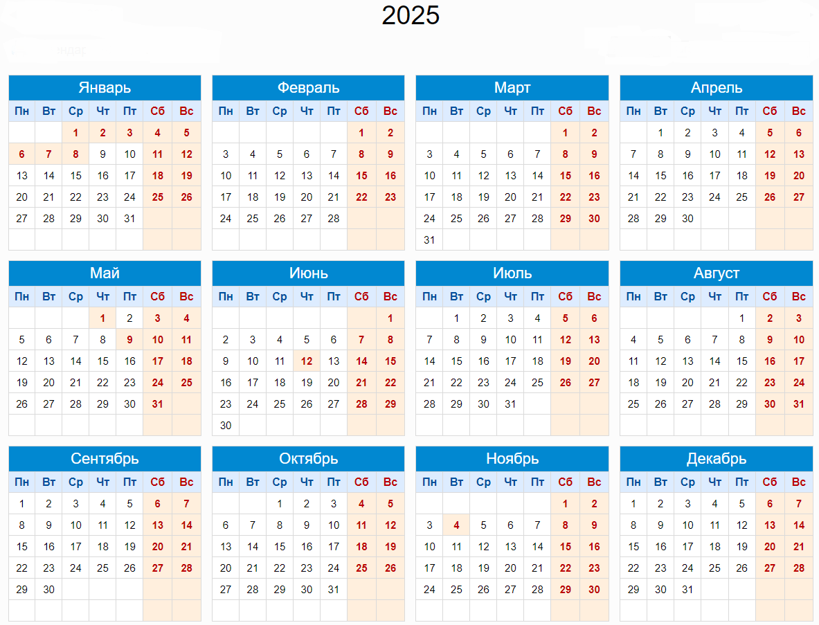 Простые настенные календари на 2025 год